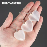 natural stone quartz crystal gypsum stone love heart shaped pendant gypsum for diy jewelry making necklace