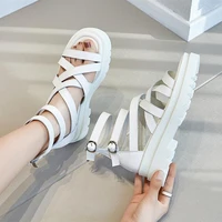 sandals women genuine leather 2021 summer new casual platform roman hollow high top sandals girl college style wedges cool boots