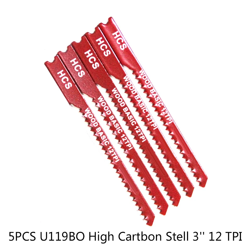 

5 Pcs Set Red 3\" High Carbon Steel T-Shank Jigsaw Blades Kit For Wood Cutting