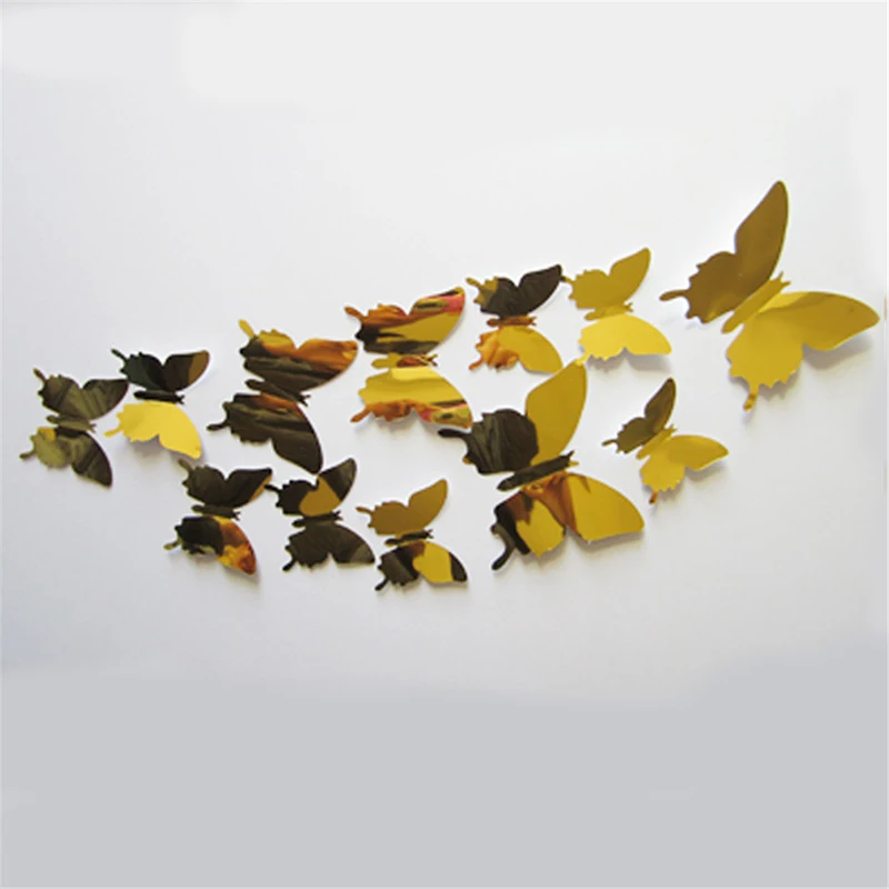 Набор зеркальных наклеек на стену в виде бабочек (12 шт.) | Дом и сад