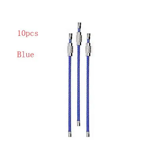 Blue 10 шт./лот, красочный EDC брелок, нержавеющая сталь, инструменты для улицы, карабин, брелок, брелок, трос, держатель для ключей, винтовой замок - Цвет: Blue