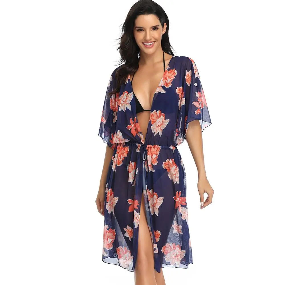 Летнее пляжное платье шифоновый купальник накидка женский бикини пляжные туники