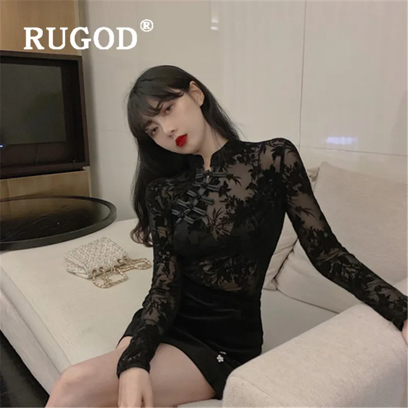Кружевная блузка RUGOD в Корейском стиле с вышивкой 2019|Футболки| |