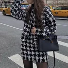 Женский пиджак в клетку, с жемчужными пуговицами и длинным рукавом, комплект из 2 предметов