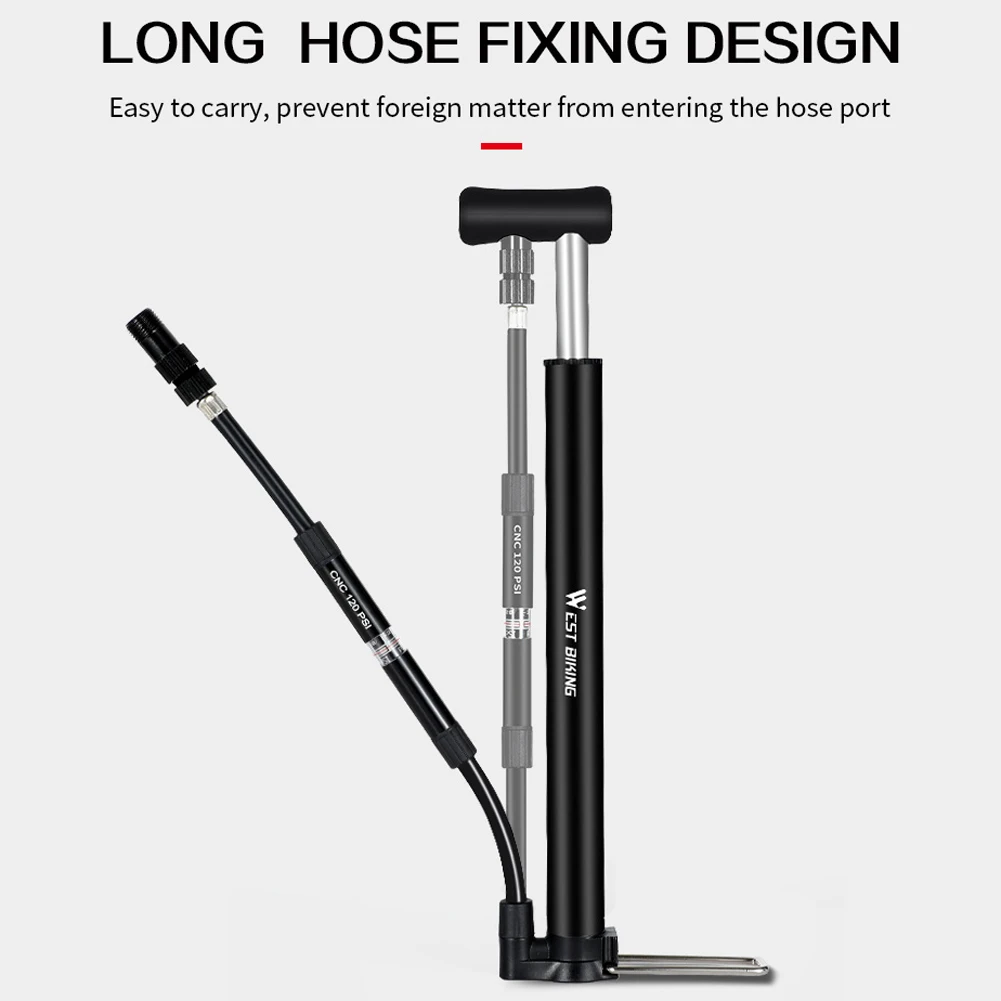 

WEST BIKING 120PSI Bike Pump with Gauge Air Pump for Bike Tire Inflator Cycling Accessories Bicycle Pump Mountain Road Bike Pump