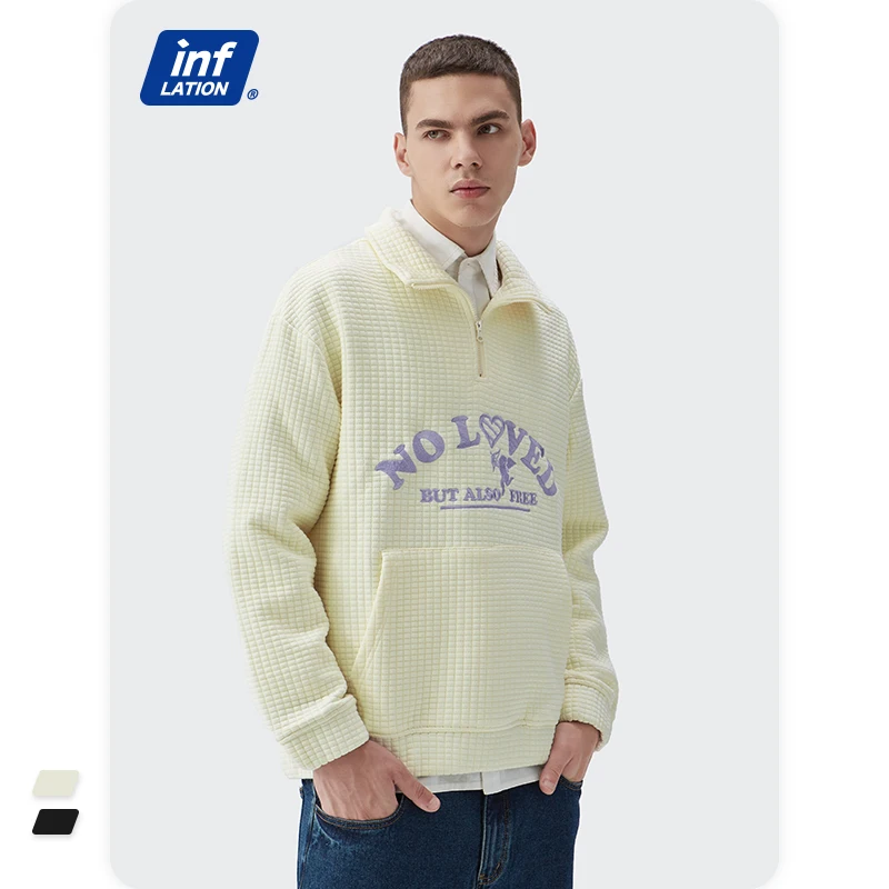 

INFLATION Half Zip Up Waffle Sweatshirt Men Oversized Waffle Pullovers 2021 Trendy Vintage Embroidery Sweatshirts Unisex 4124W