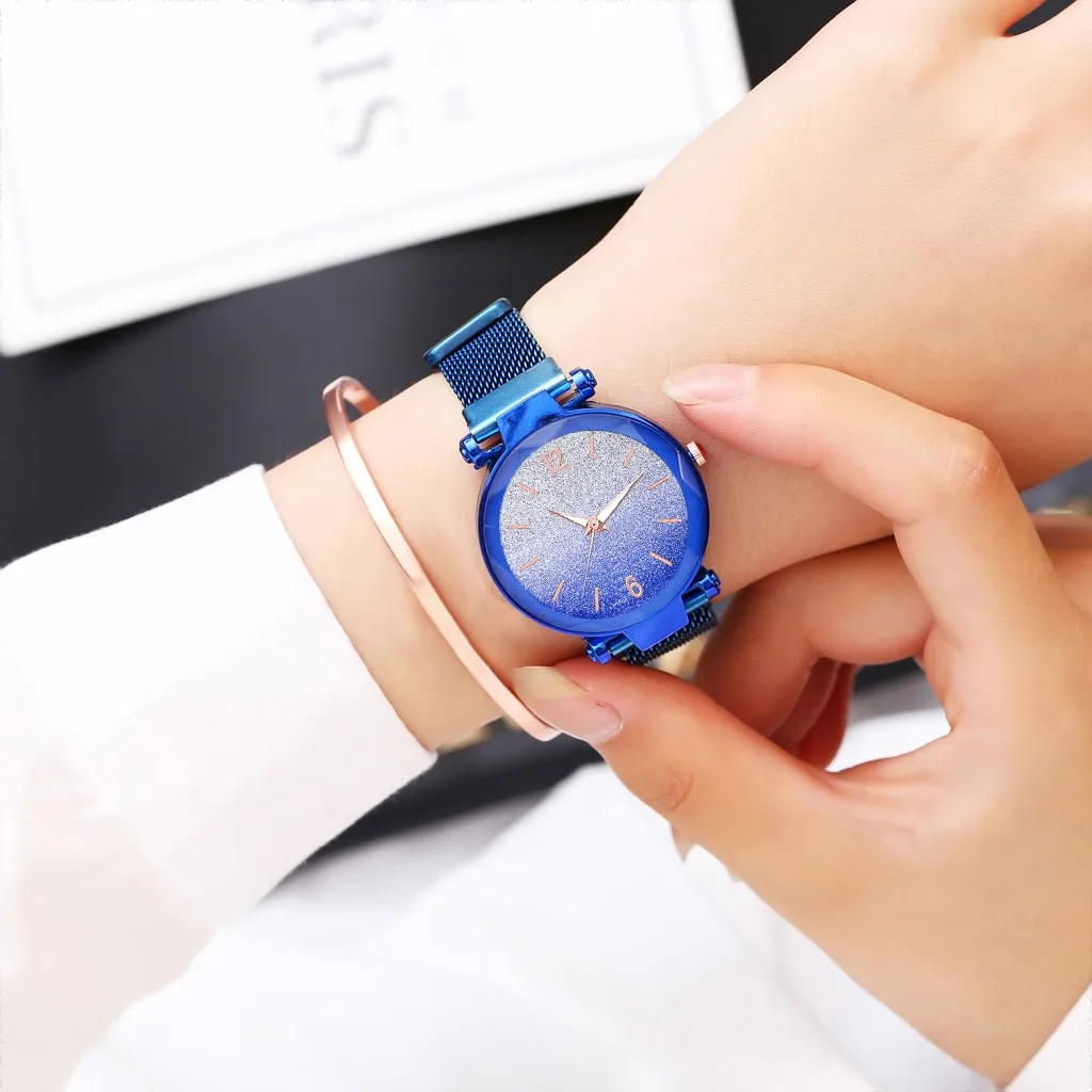 

Sleek Ladies Starry Sky Watches Gold Frosted Stainless Steel Mesh Belt Women Quartz Wrist Watch Casual Clock Relogio Feminino /d