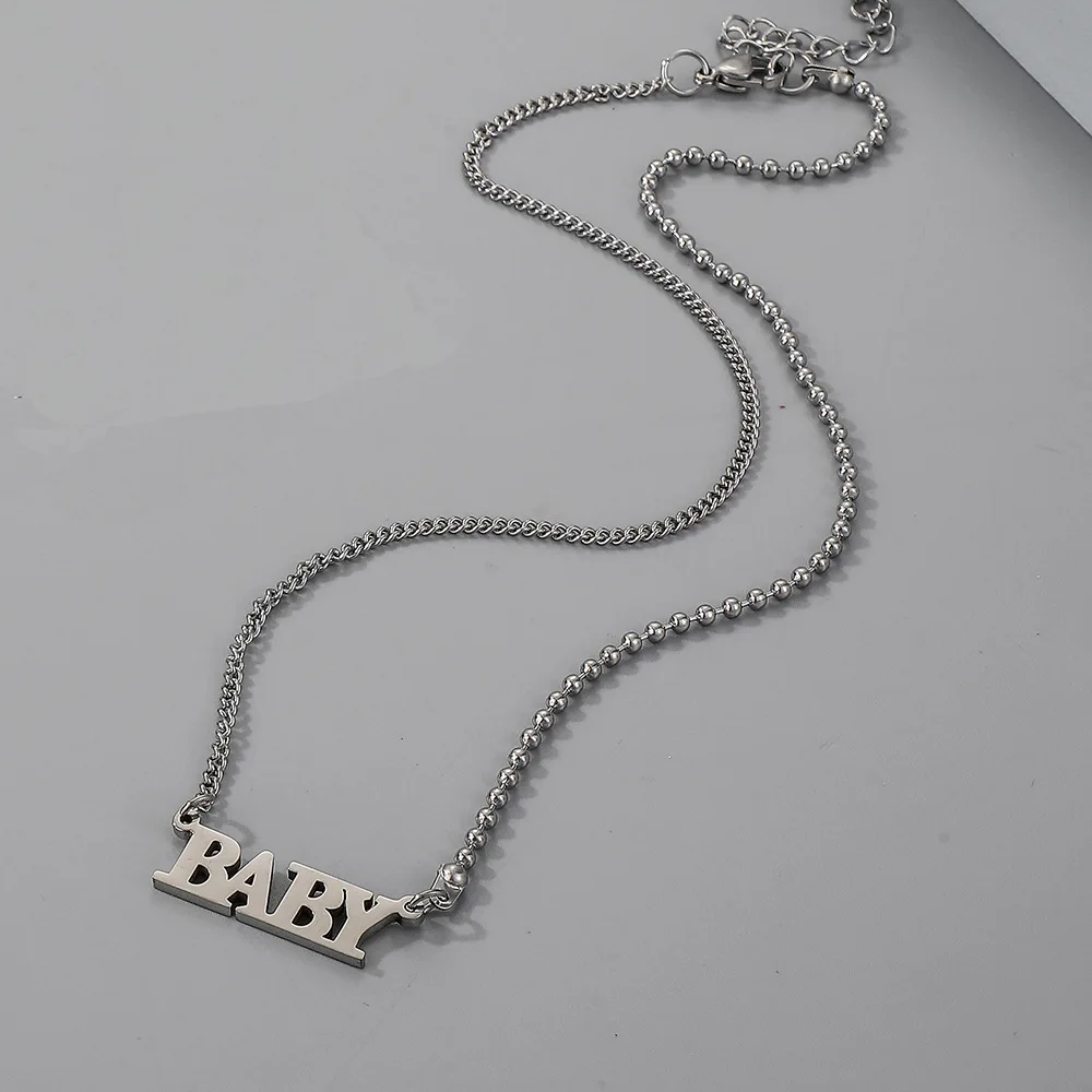 Подвеска из нержавеющей стали с буквенным принтом для женщин Серебряное