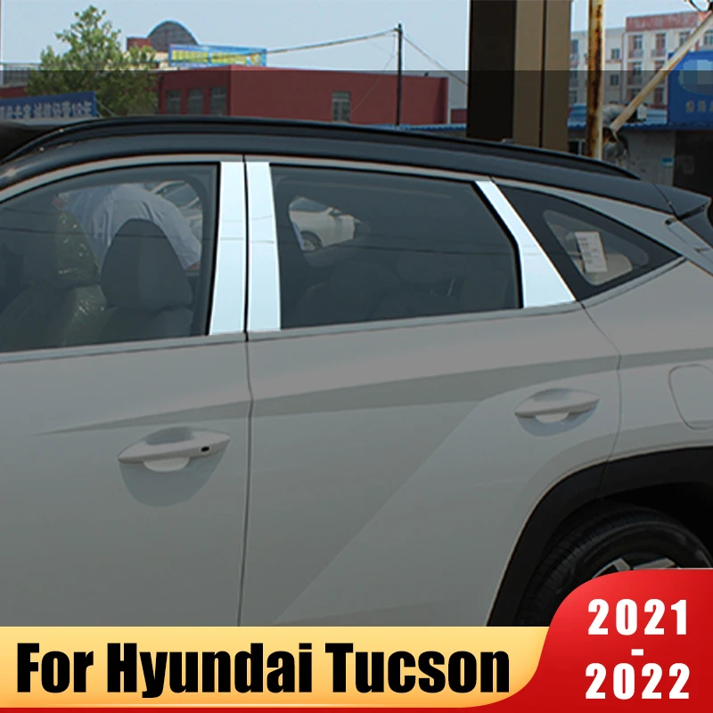 

6 шт. Стайлинг автомобиля оконные накладки из нержавеющей стали центральные колонны B + C опорные накладки для Hyundai Tucson NX4 2021 2022 аксессуары
