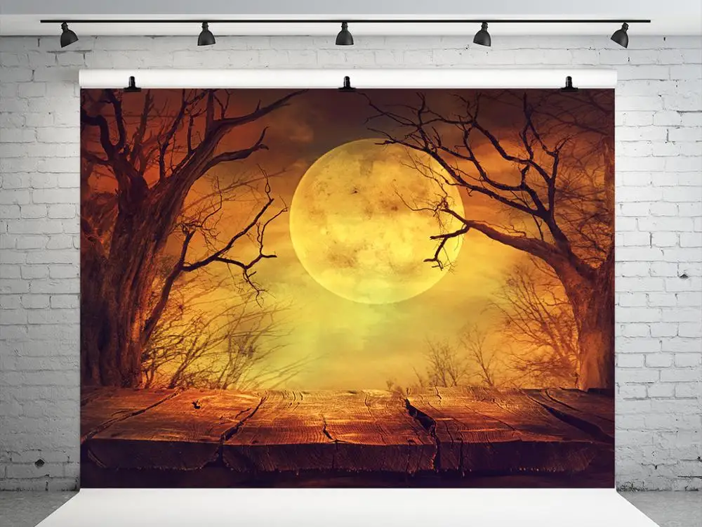 VinylBDS Хэллоуин фото фон фотография Фон лунный свет доска дерево дети Луна фон|tree