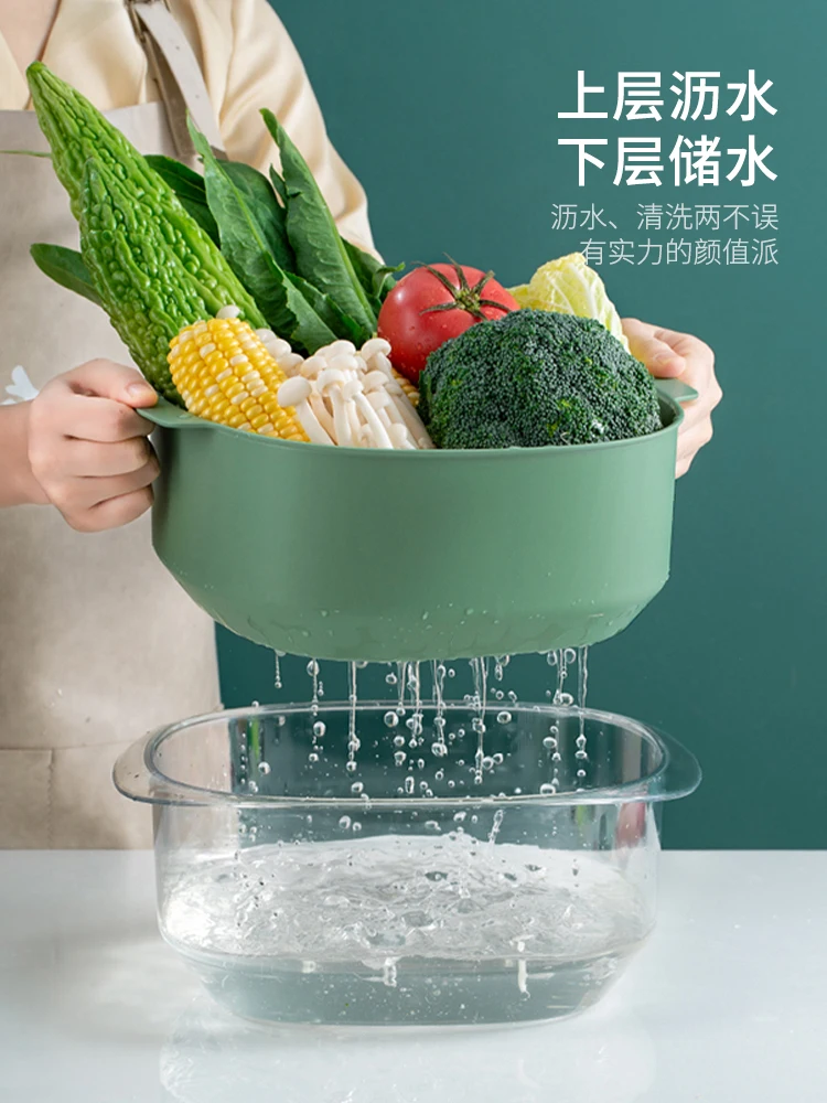 

Washing Basin Drain Basket Kitchen Double Layer Vegetable Washing Basket Fabulous Fruit Washing Tool Washing Vegetables Basin