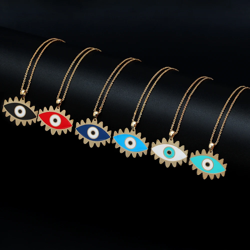 Повезло глаз мульти Цвет Турецкий Дурной золотое украшение на шею с длинная цепь