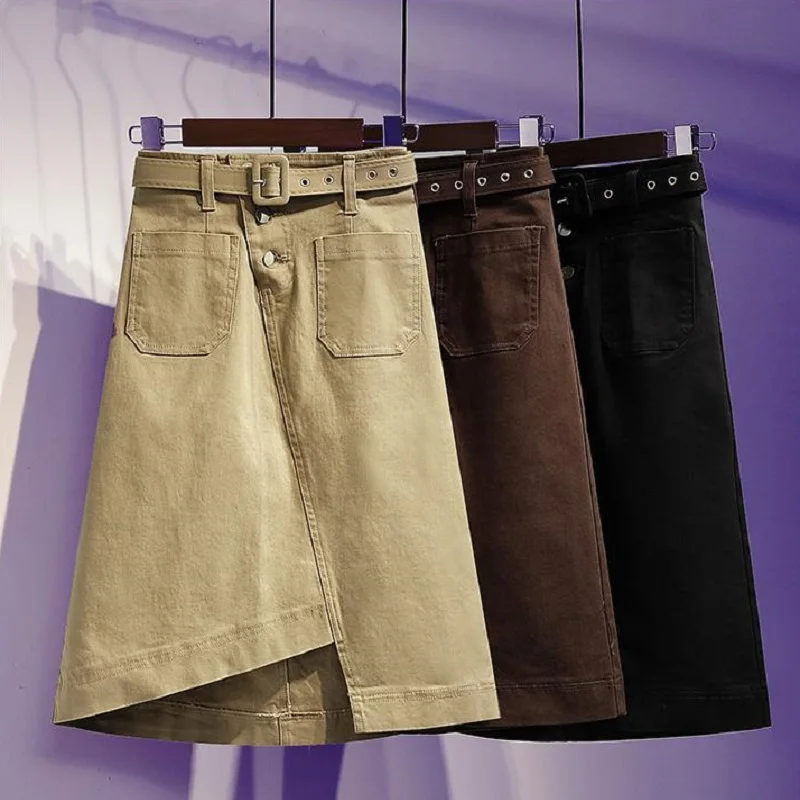 Летняя женская одежда юбки из хлопчатобумажной саржевой ткани до колен с