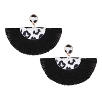 fashion chic leopard print leather fan fringe silk tassel dangle drop earrings for women fan shape fringe drops earrings jewelry