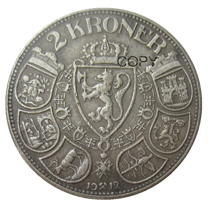 Norway 2 Kroner-Haakon VII 1910 1912 1913 1917 Посеребренная копия монет - Цвет: 1912