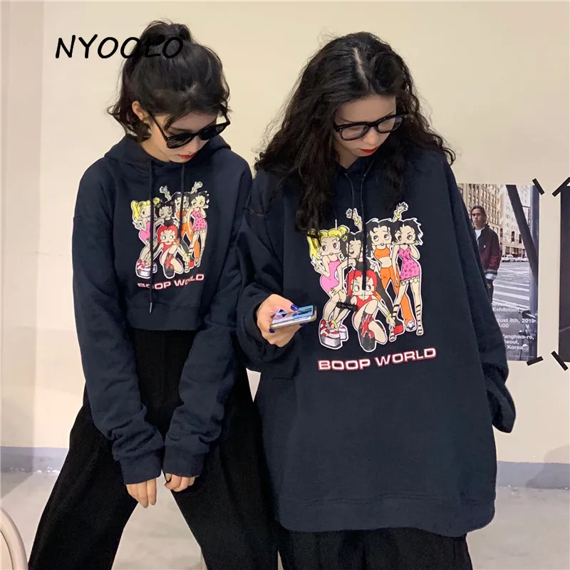 NYOOLO Harajuku мультфильм девушки печати толстовка осень уличная одежда с длинным рукавом пуловер с капюшоном свитер женская одежда верхняя одежда