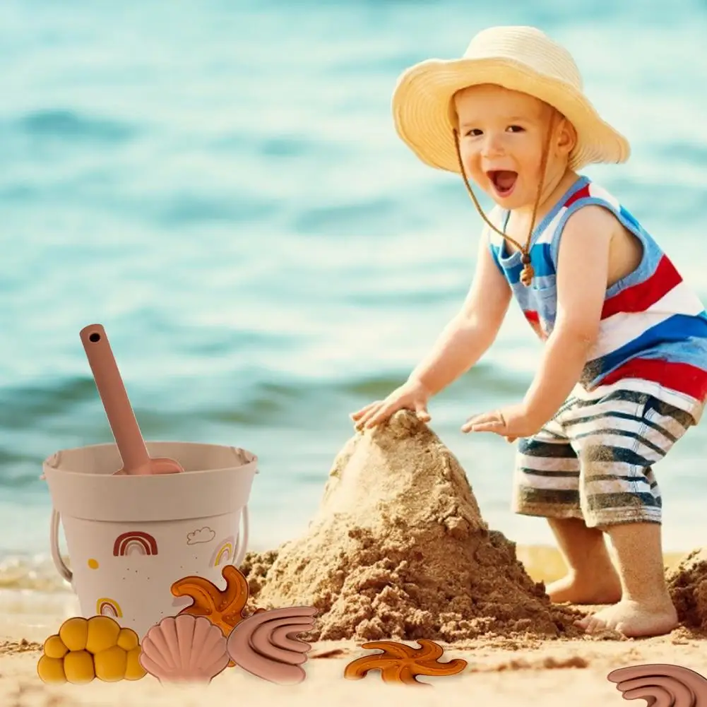 

Hot Silicone Children Beach Toys 6 Pcs Kit Baby Summer Digging Sand Tool With Shovel Water Game Play Outdoor Toy Set For Kid