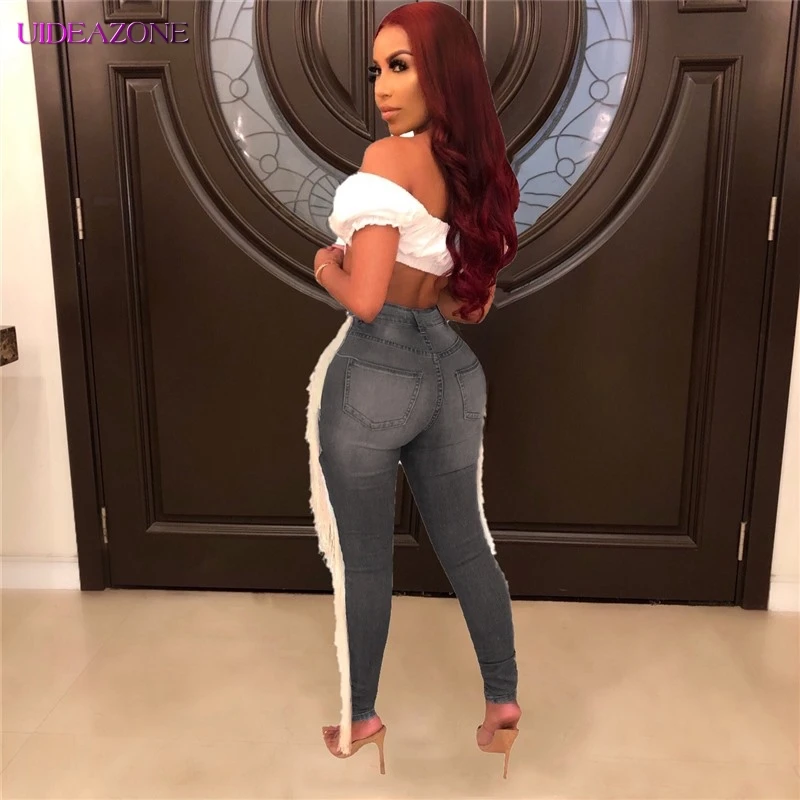 UIDEAZONE сексуальные женские летние джинсы с высокой талией рваные узкие джинсовые