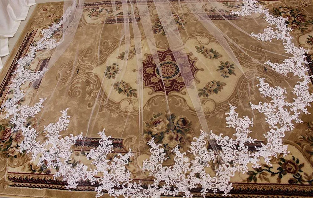 Высококачественная свадебная фата длиной 3 метра Кружевная аппликация вуаль