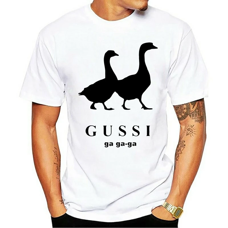 

Black White Color Men T Shirt Funny Satirical GUSSI Ga Ga Ga Tee Couples Matching Tops Present Casual O-Neck Tops Tees Lycra