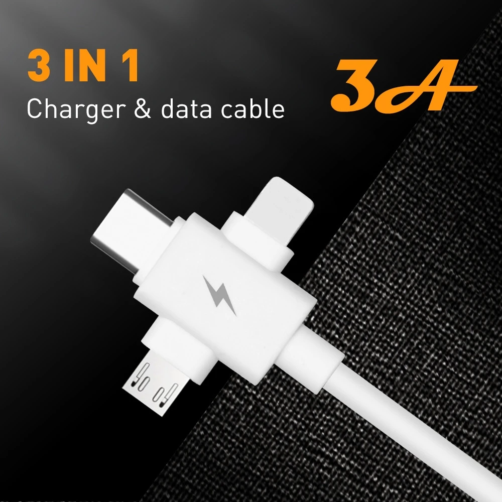 

3 in 1 Data USB Cable 2.4 A Type C Cable For Samsung Huawei Mobile Phone Cables Micro USB Cable For xiaomi Charger Wire For iPad