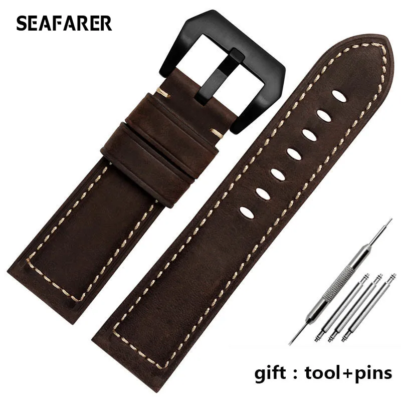 

Handmade Watchband For Brand Wristband Accessories Vintage Genuine Crazy Horse Leather 20mm 22mm 24mm 26mm Watch Band Strap