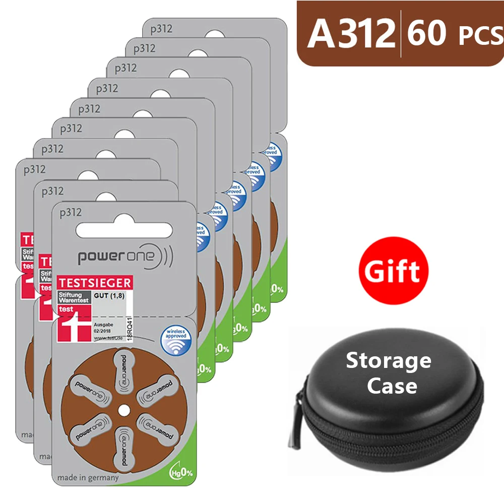 Аккумуляторы для слухового аппарата размер 312 za Power one упаковка из 60 коричневый Tab