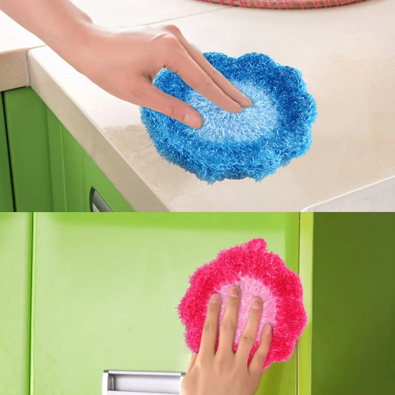 

Flower Shaped Dish Scrubber Sponge Non-scratch Cute Home Kitchen Bowls Pan Dishes Washing Cleaning Cloth Tableware Scouring Pad