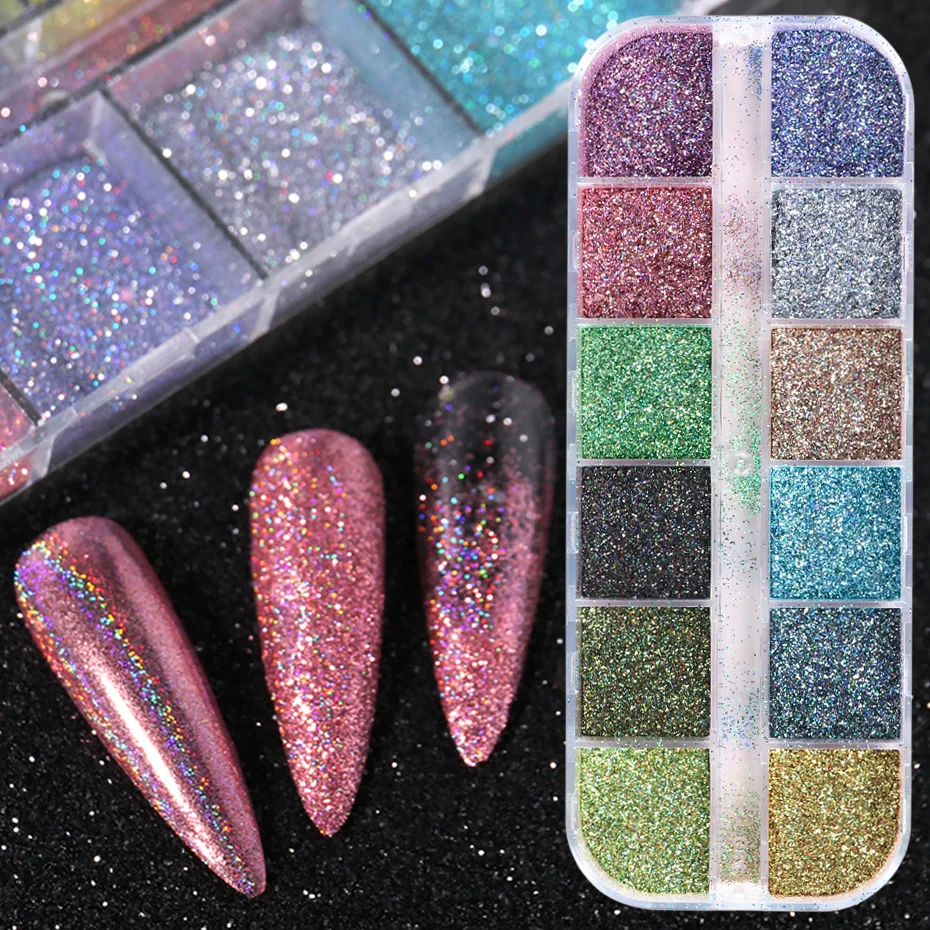 12 Сетки лазерный лак для ногтей порошок градиент голографические хлопья