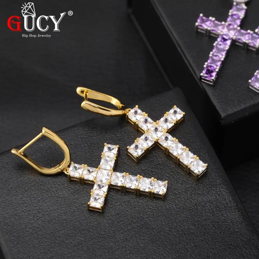 GUCY Iced циркон крест АНХ Серьги Золото Серебро Цвет Микро с инкрустацией aaa Bling CZ камень серьги для мужчин женщин хип хоп ювелирные изделия