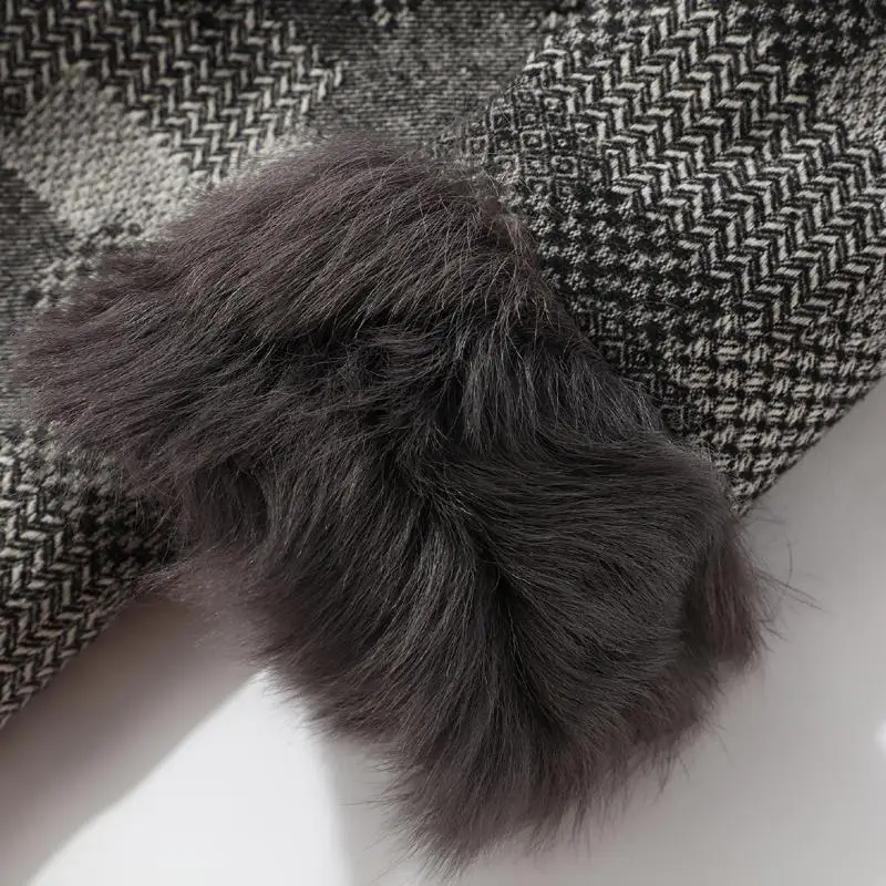 

Women 2020 Autumn Winter Real Fur Coat Female Genuine Sheep Fur Lined Plaid Jacket Ladies Clothes New Warm Wool Outerwear T224