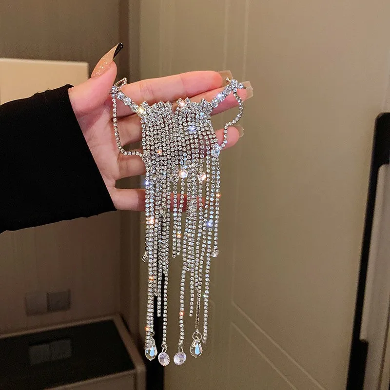

2021 New Geometric Hyperbole Style Shiny Crystal Drop Earrings Long Tassels Atmosphere Fine Trend Women Senior Earrings Jewelry