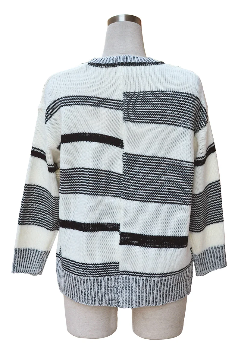 Fitshinling Casual Black White Striped Sweaters For Women Long Sleeve Pullovers Winter Basic Jumper Knitwear Boho Sweater Ladies | Женская