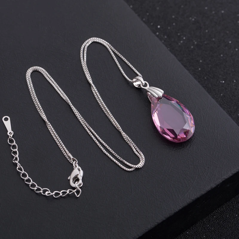 Длинное ожерелье и подвеска CiNily из розового голубого камня цвета белого золота в