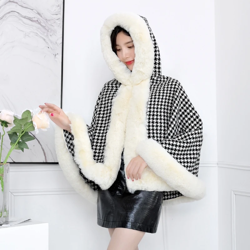 Винтажная Вязаная Шаль из искусственного меха кролика гусиные лапки Зимняя