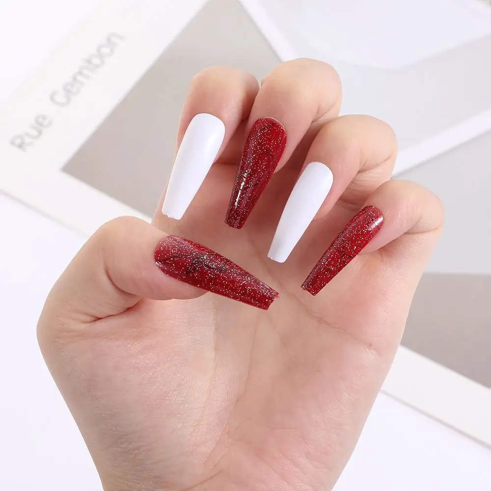 

Beauty Brushed Sequins Jelly Gum T-shaped Fake Nail Coffin Nail Tip False Nails Ballerina