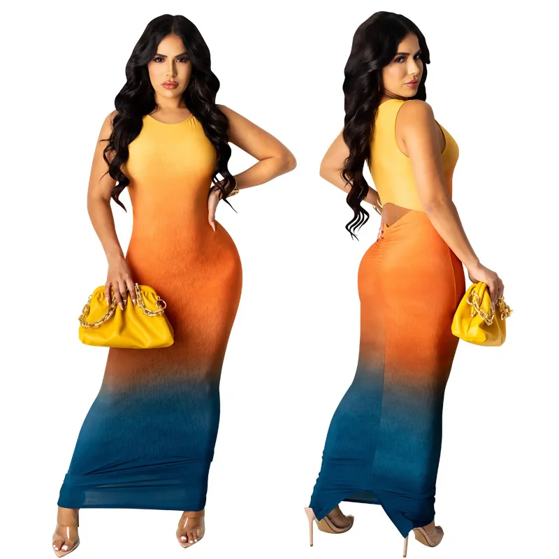 

Maxi Dresses for Women Beach Style Straight Ankle-Length O-Neck Summer Patchwork Sleeveless Pullover Party Dress