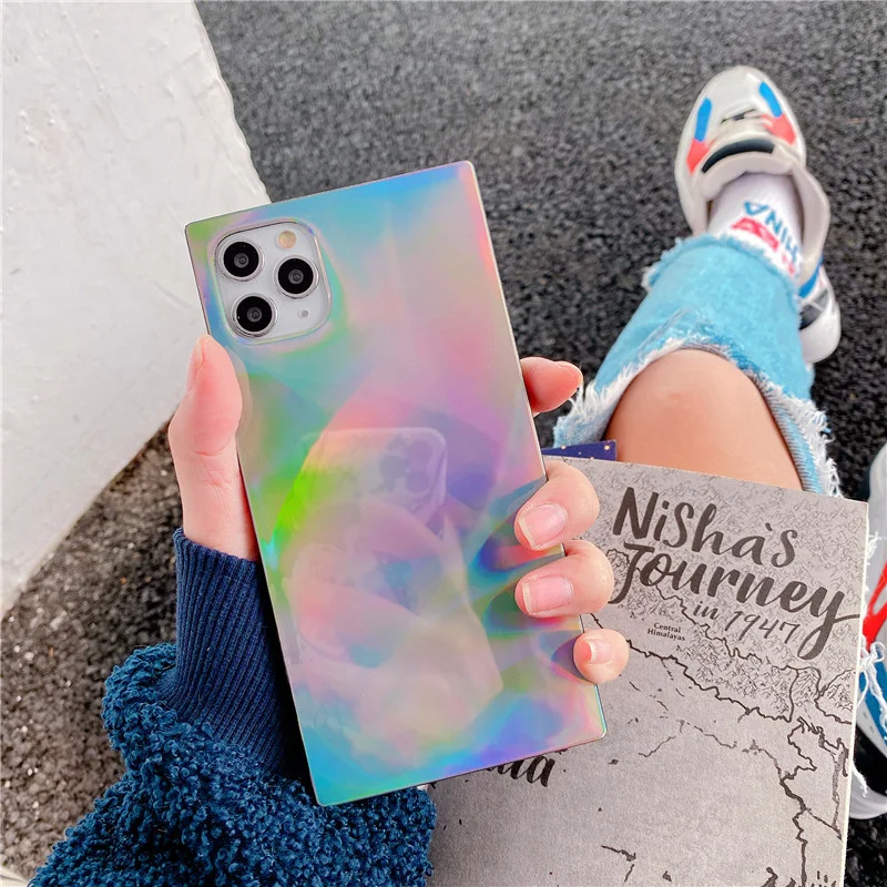 

Plus Rainbow Soft Cover For IPhone 12 Mini Square Laser Glitter Silicone Phone Case For IPhone 12 11 Pro Xs Max X Xr 6 6s 7 8
