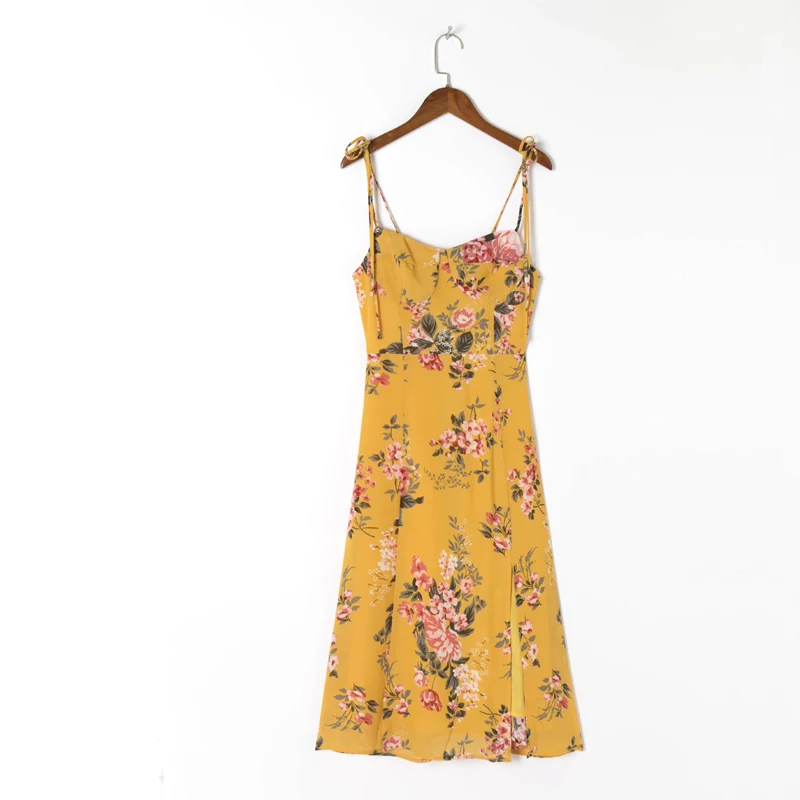 

Summer women's casual flower print slim-fit split sling dress