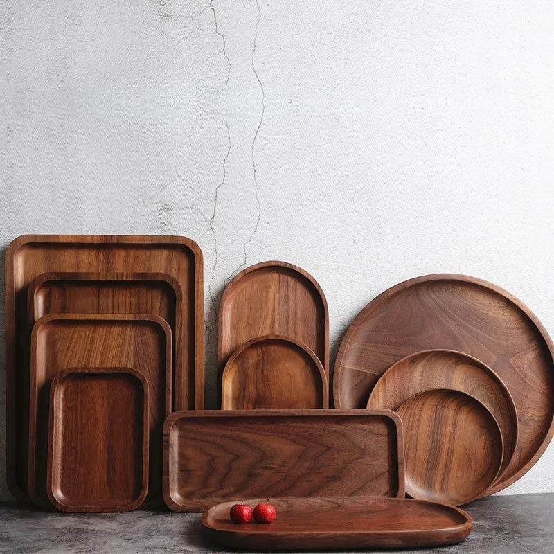 

Black Walnut Wood Plate candy Fruit Dishes Saucer Dessert Dinner Bread Pizza Food Storage Tray