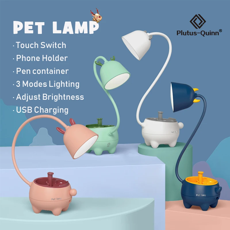 Novelty Three Lighting Modes USB Recharge Cartoon Cute Pet Led Table Night Light Child Eye Protection Warm Desk Lamp Lighting