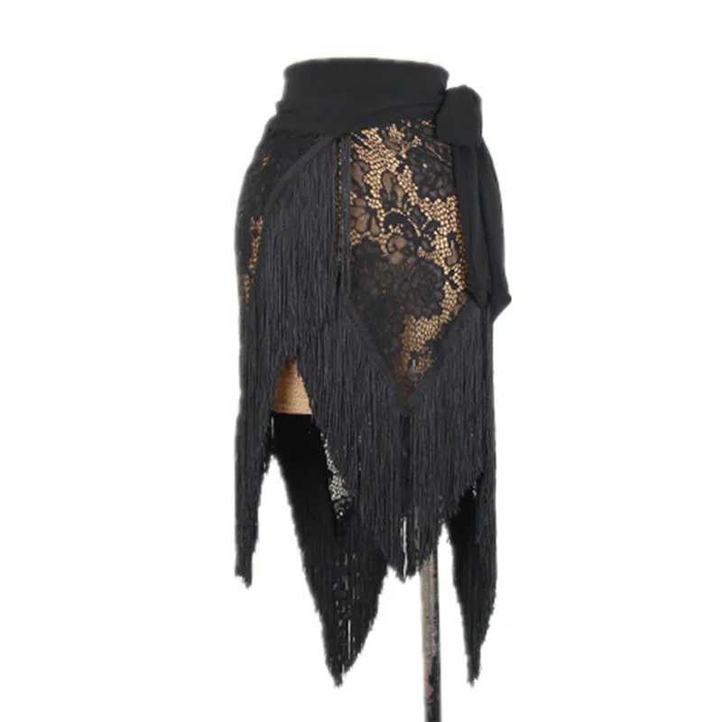 Юбка для латиноамериканских танцев женское платье с кисточками черное кружевное