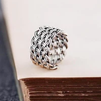 personality trend silver color braided mesh open ring for men vintage style jewelry gifts