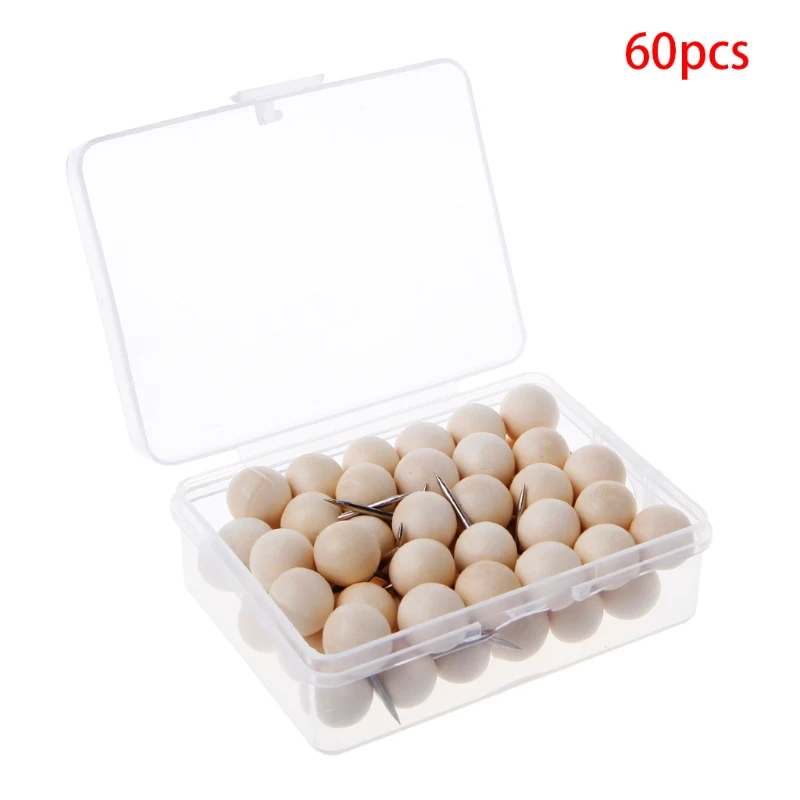 

60 Pcs Round Wooden Thumbtack Creative Decorative Drawing Push Pins Wood Head