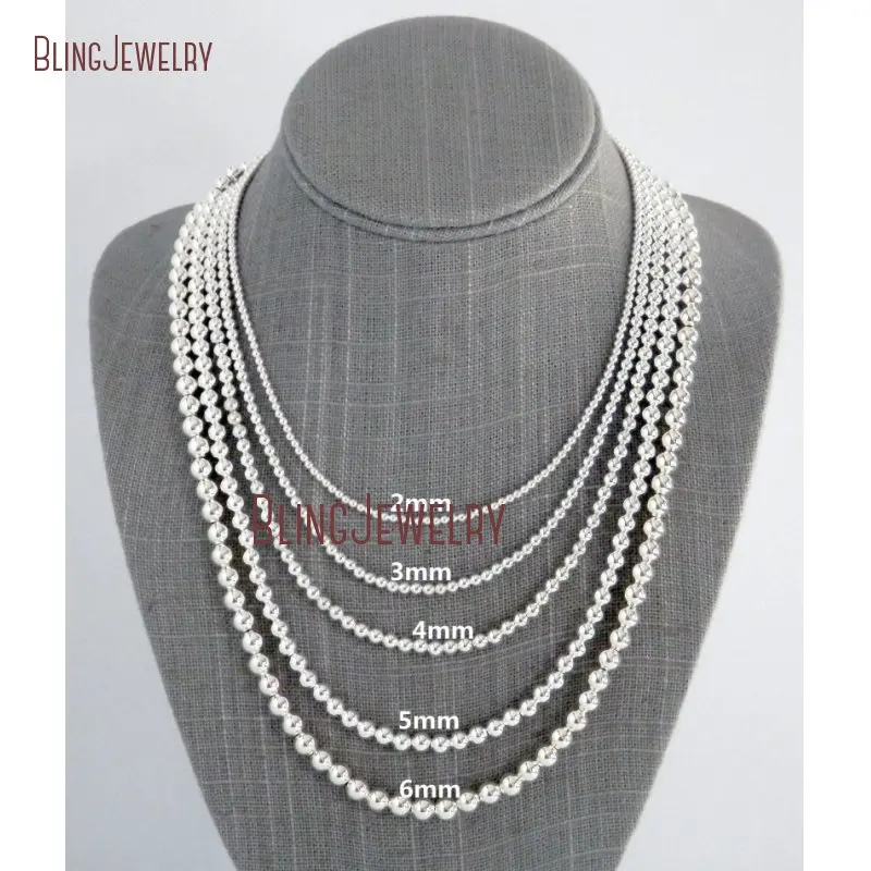 

Sterling Silver Bead Necklace 2mm 3mm 4mm 5mm 6mm Beads Sterling Lobster Claw Clasp Luxury Gift For Her NM33717