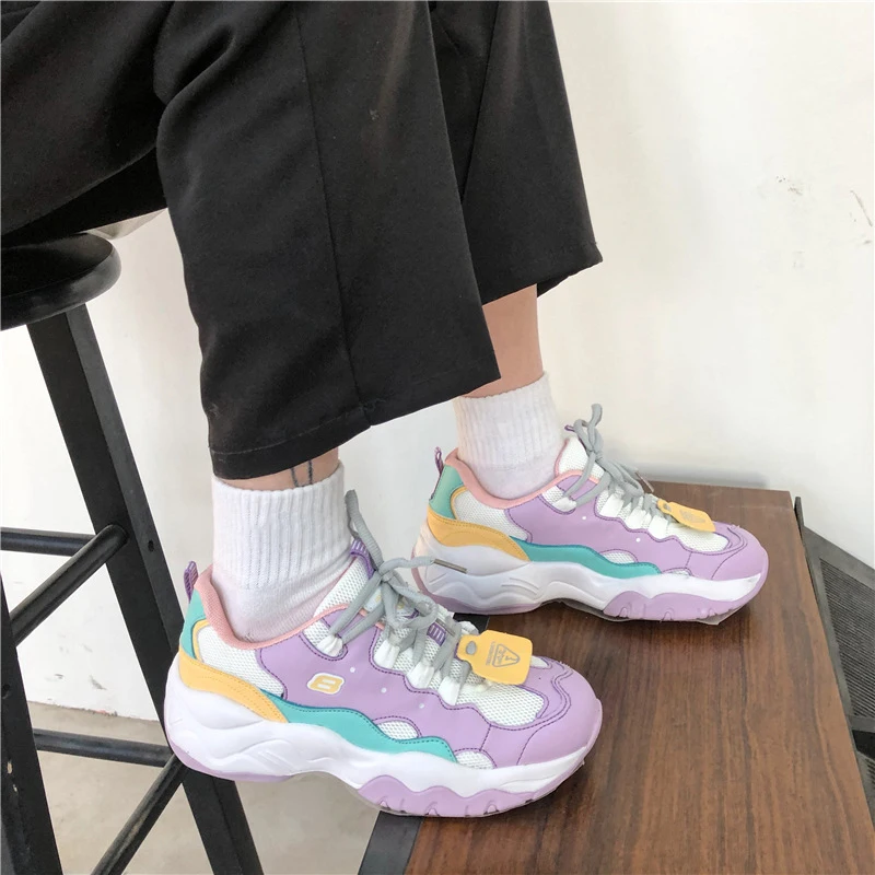 Женские кроссовки на платформе Macarons Dad корейские толстой подошве Ulzzang Ins