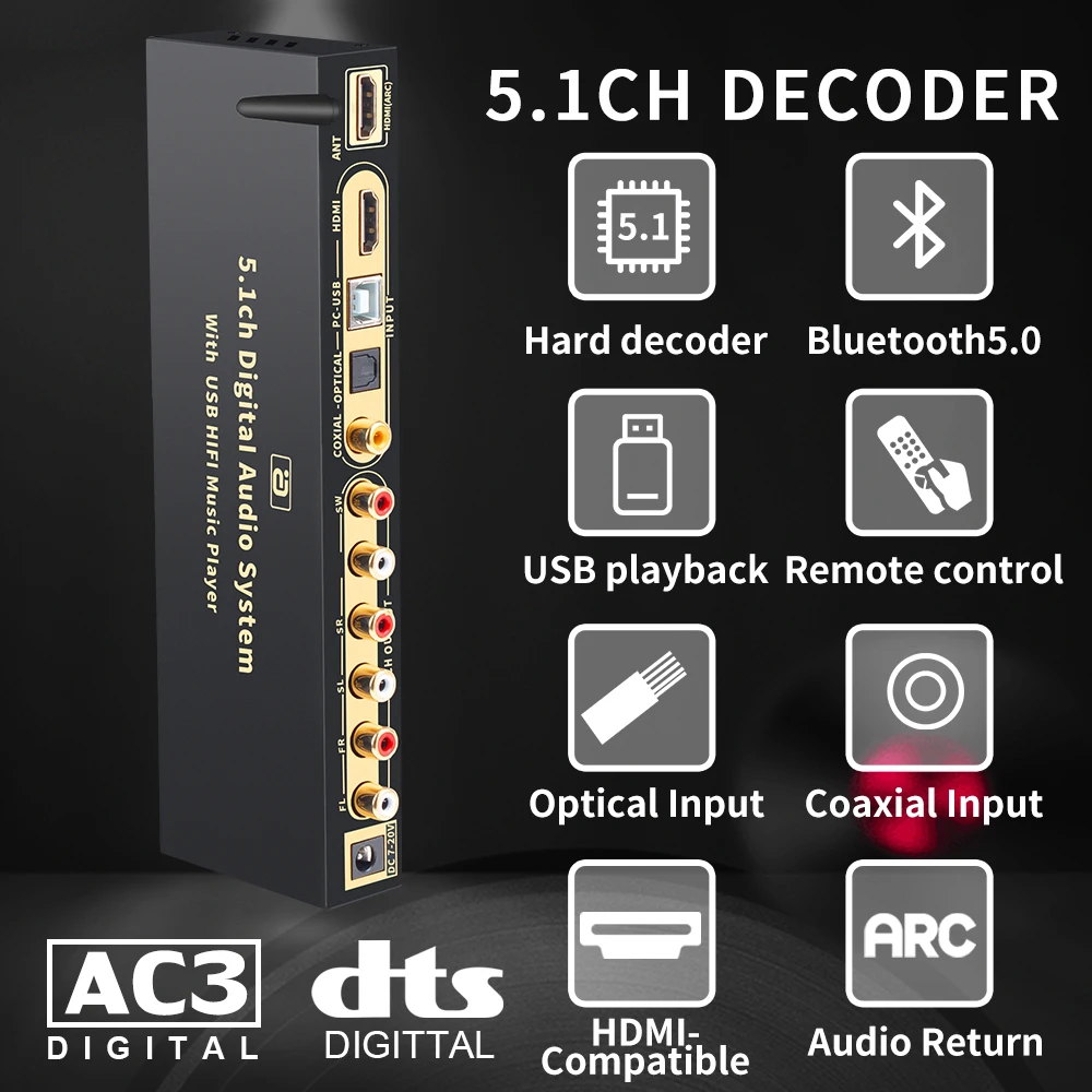 5 1 аудио декодер Bluetooth 0 DAC DTS AC3 FLAC APE 4K * 2K Hdmi ARC разделитель для телевизора PC USB SPDIF