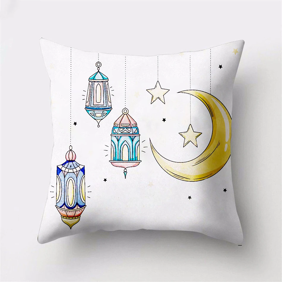

Lslamic Eid Mubarak Decorative Home Ccushion Square Ramadan Pattern Cushion Cover Mosque Muslim Party Supplies 45cmx45cm