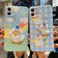 oeing cute duck case for iphone 12 11 pro max mini 7 8 xr x xs max se rainbow cartoon soft embroidery shockproof case cover