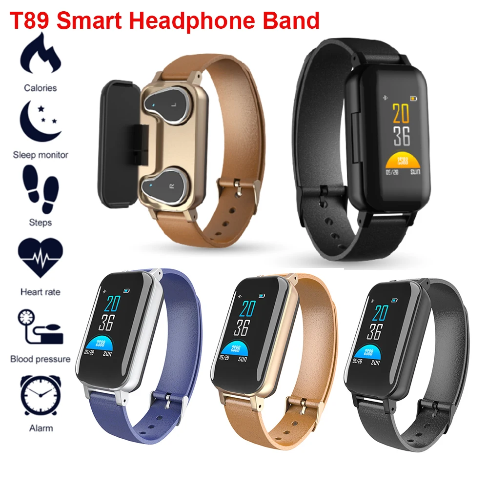 T89 TWS беспроводной смарт бинауральные Bluetooth наушники фитнес-браслет монитор сердечного ритма спортивные записывать сообщение напоминание